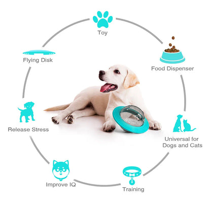 Dog playing with the interactive Dog Planet Treat Toy, a durable and engaging puzzle toy that stimulates a dog's cognitive abilities.