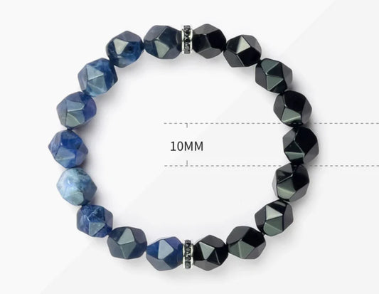 Stylish men's bracelet made with natural crystal and semi-precious agate stones, designed for the modern British gentleman
