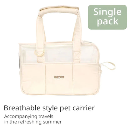 Beige Pet Travel Backpack for Small Dogs with Breathable Cotton Design