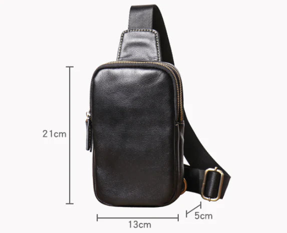 Premium leather crossbody chest bag for men with adjustable strap and spacious main compartment