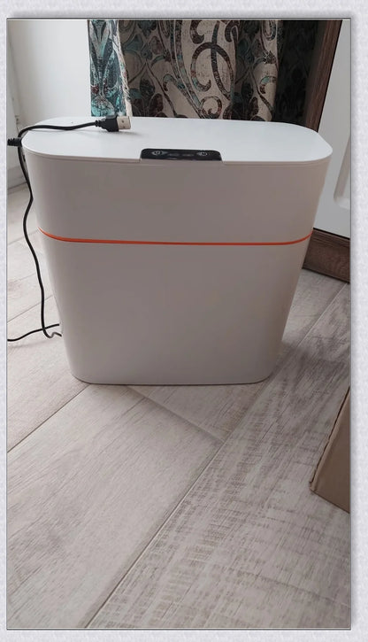 Sensor-powered bin with sleek design and touch-free motion-activated lid for effortless, hygienic waste disposal