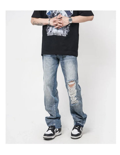 Premium British men's straight relaxed fit jeans in a vibrant blue colour