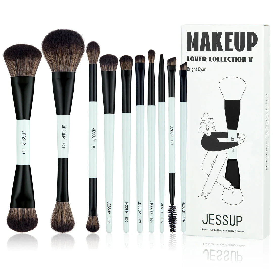 Premium makeup brush set with dual-ended design for flawless foundation, contour, blush, and eyeshadow application