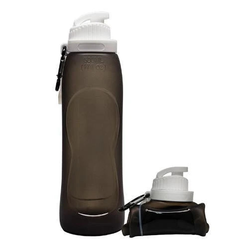 Flexible Silicone Sport Water Bottle in Gray Colour with Leak-Proof Lid and Carabiner Clip