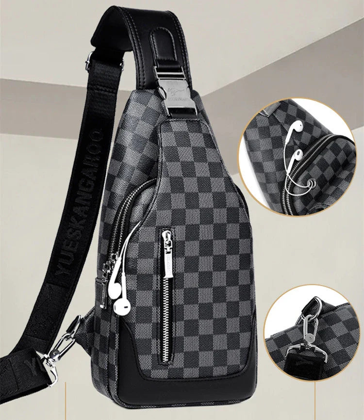 Premium one-shoulder messenger bag made of durable PU leather with secure zipper closure and adjustable strap for active lifestyles