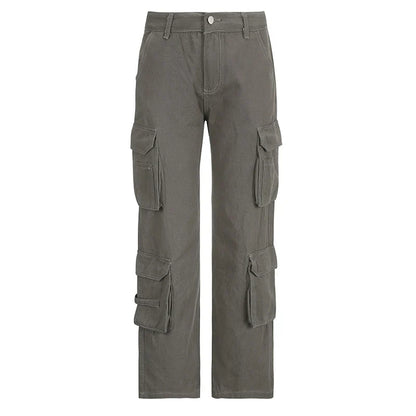 Premium quality grey straight loose jeans with multi-pockets for women, made from comfortable cotton denim fabric