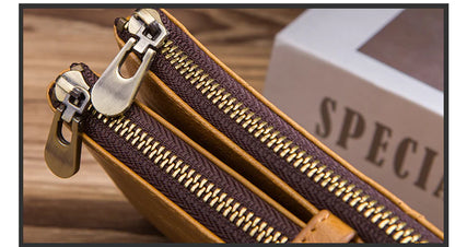Trendha Premium Cowhide Leather Wallet with Multiple Card Slots and Secure Zipper Compartment