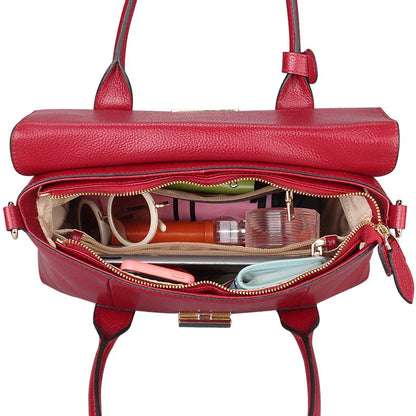 Premium first-layer cowhide leather shoulder bag with adjustable strap, spacious interior, and classic fashion design