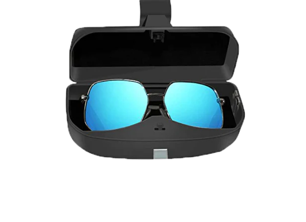 Premium magnetic car sunglasses case with secure clip-on design and card slot for storage