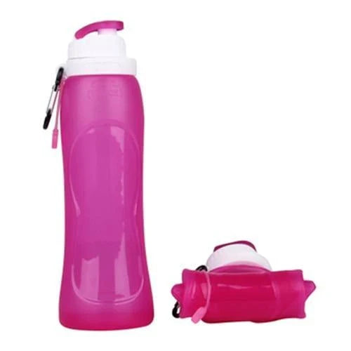 Flexible Silicone Sport Water Bottle in Gray Colour with Leak-Proof Lid and Carabiner Clip