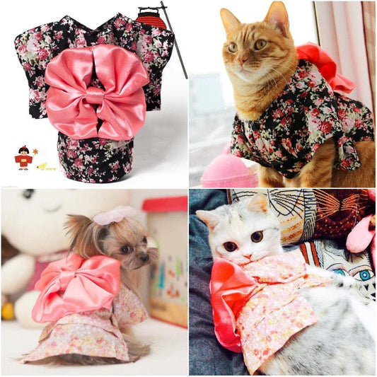 Floral print pet costumes in various sizes for cats and dogs, perfect for spring and autumn celebrations in the UK