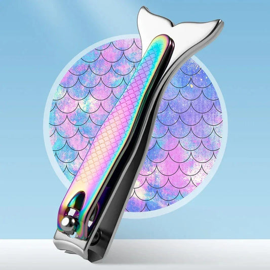 Mermaid-inspired stainless steel nail clipper in vibrant rainbow colours