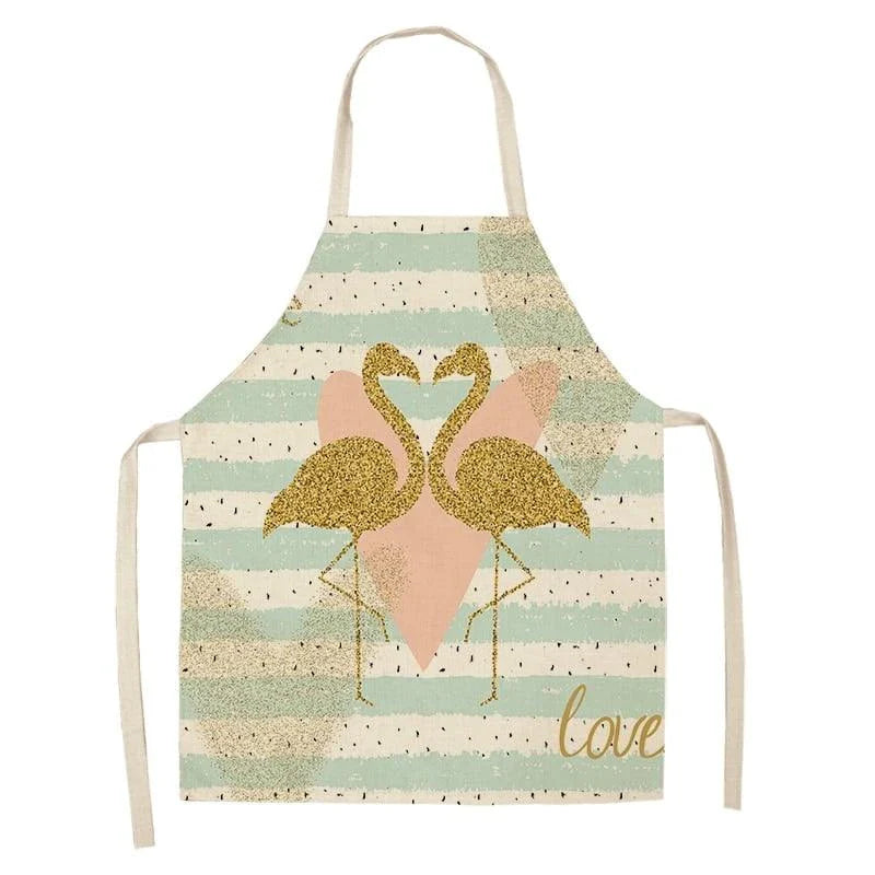 Flamingo Print Apron with Adjustable Neck Strap and Waist Ties, Made of Cotton and Linen Blend