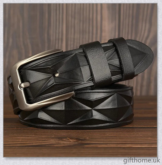Premium 3D diamond pattern leather casual belt in black, coffee, and reddish brown colours