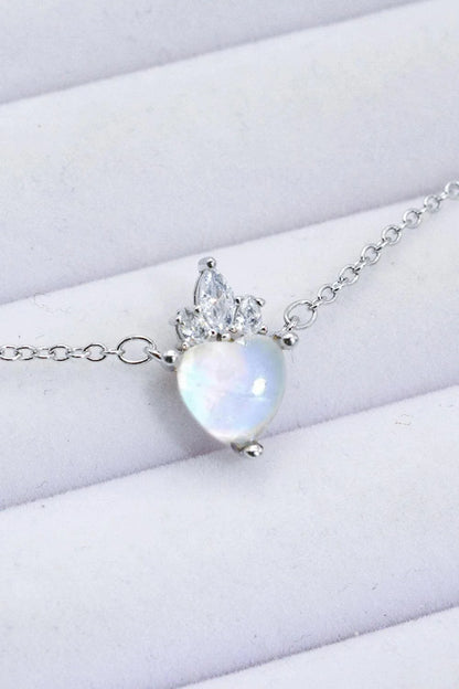 Sterling silver necklace with a natural moonstone heart-shaped pendant