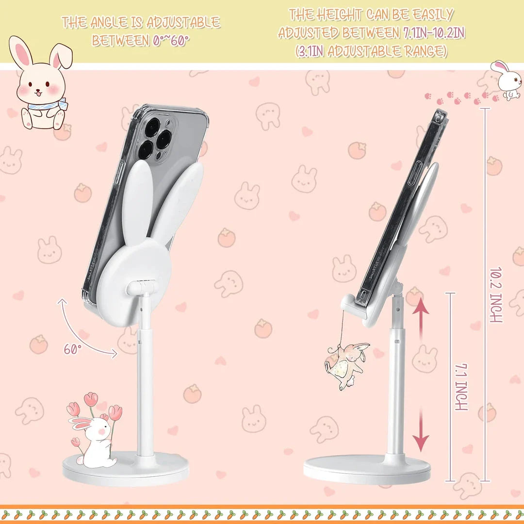 Delightful Bunny Desktop Mobile Phone Stand with Adjustable Telescopic Design for Secure Device Viewing