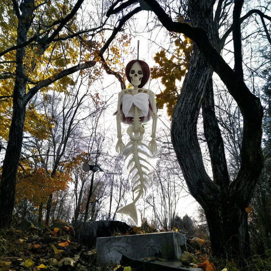 Mermaid bone pendant decoration in brown, dark purple, burgundy, and lake blue colours, ideal for Halloween outdoor courtyard displays