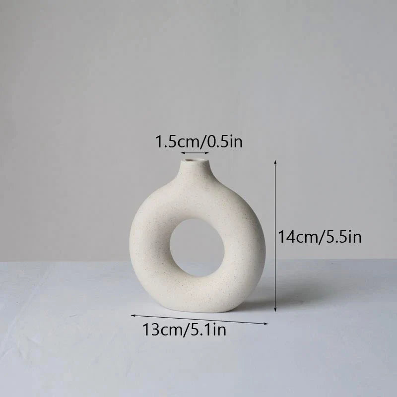 Circular Hollow Ceramic Vase in a minimalist, Nordic-inspired design for elegant home decor