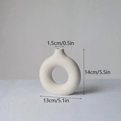 Circular Hollow Ceramic Vase in a minimalist, Nordic-inspired design for elegant home decor