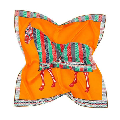 Elegant silk square scarf with vibrant floral print and handmade curled edges