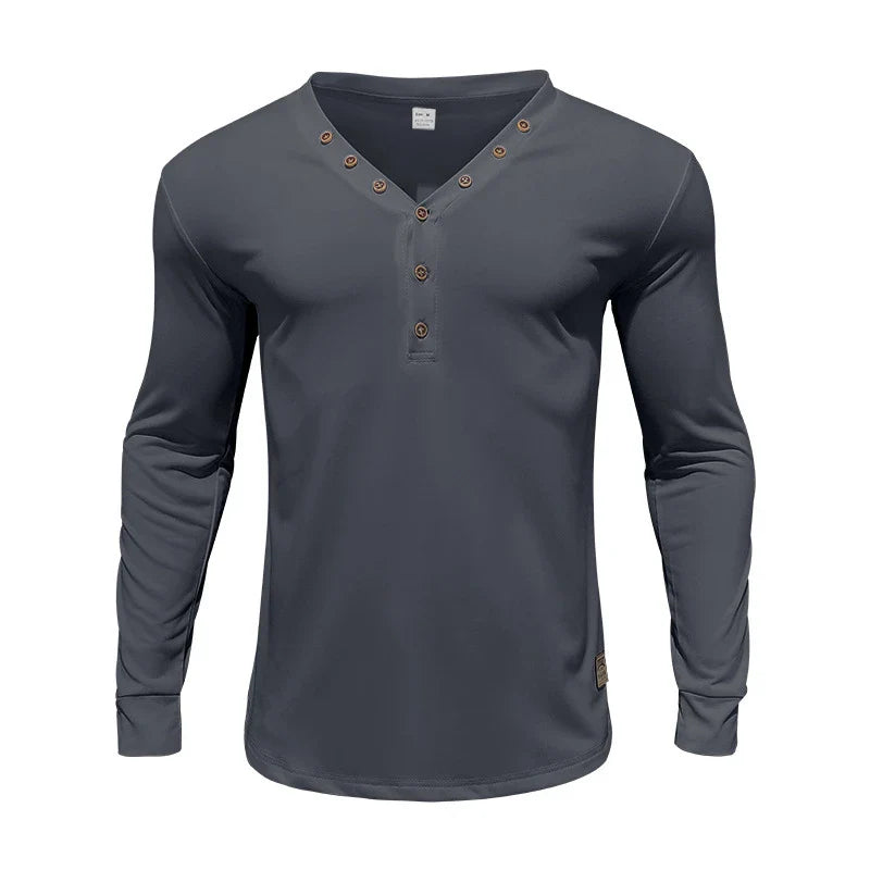 Premium men's slim-fit buttoned v-neck knit top in various colours, showcasing a tailored, sophisticated design