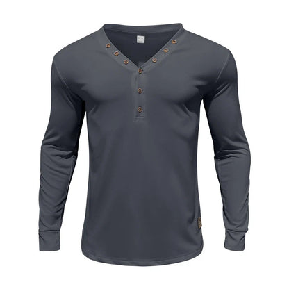 Premium men's slim-fit buttoned v-neck knit top in various colours, showcasing a tailored, sophisticated design