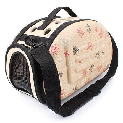 Premium breathable dog carrier in champagne colour with plush polyester lining and mesh panels for comfortable pet travel