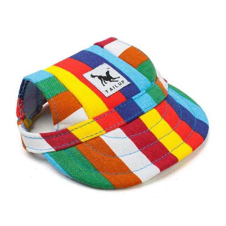 A stylish canvas pet cap with vibrant animal-themed prints, designed for comfort and fashion-forward canine companions.