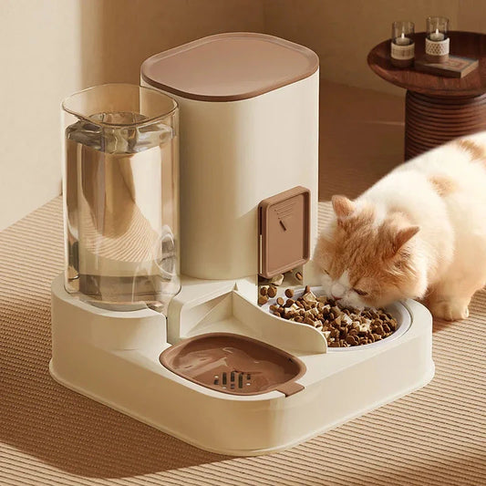 Premium ceramic and polypropylene automatic cat feeder with large capacity water dispenser for effortless pet care