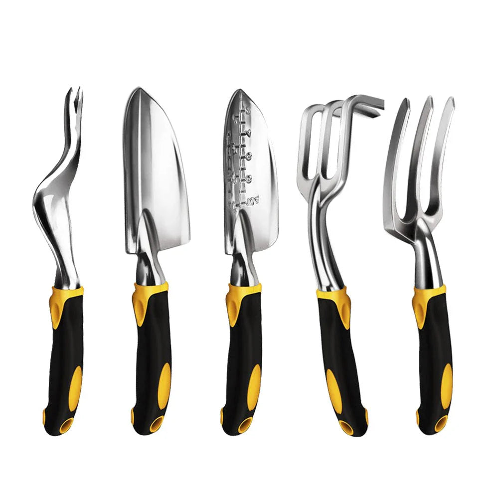 Premium British-made garden tool set with stainless steel construction, ergonomic handles, and child-safe features for comfortable, precise gardening
