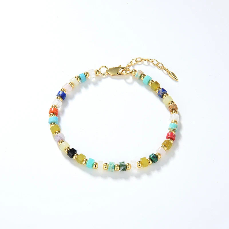 Exquisite British multi-gem turquoise necklace with sterling silver setting and round bead chain