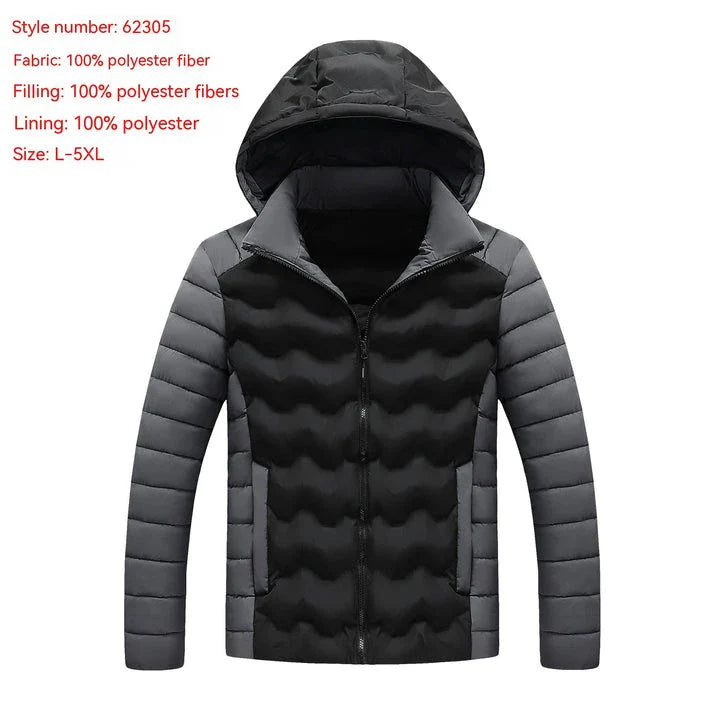 Grey men's padded jacket with cotton-polyester blend for warmth and comfort