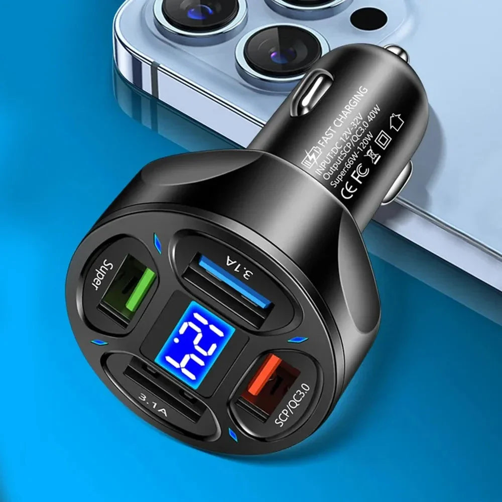 Trendha 3-Port USB Car Charger with Quick Charge 3.0 technology for fast, efficient charging on the road