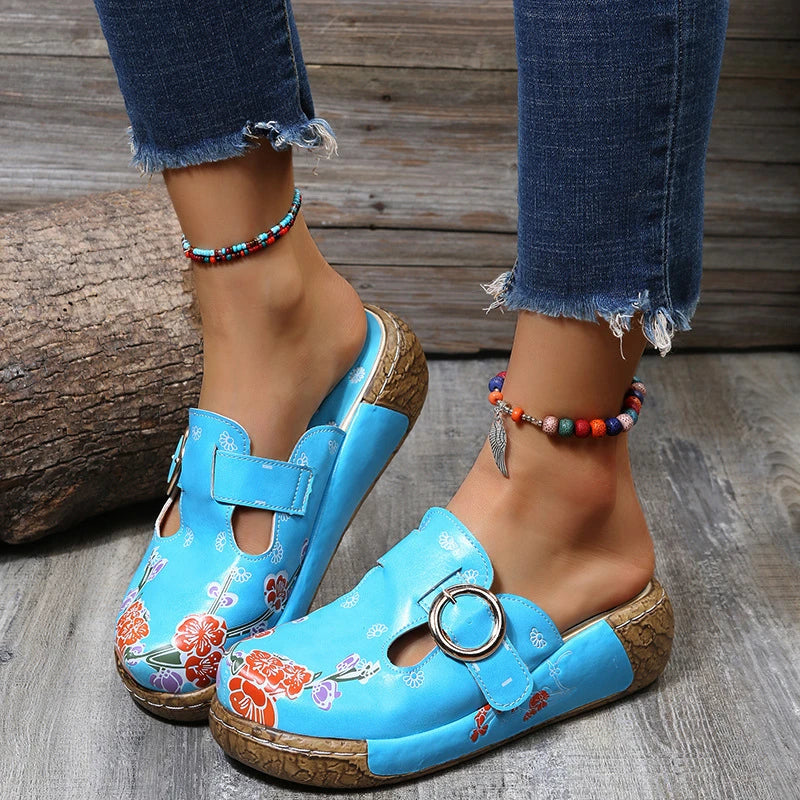 Elegant plum blossom totem pattern sandals and slippers in various vibrant colours