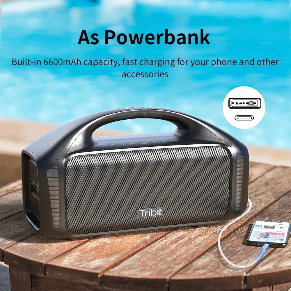 Premium 90W outdoor Bluetooth speaker with powerful sound, 30-hour playtime, and mesmerizing LED lights