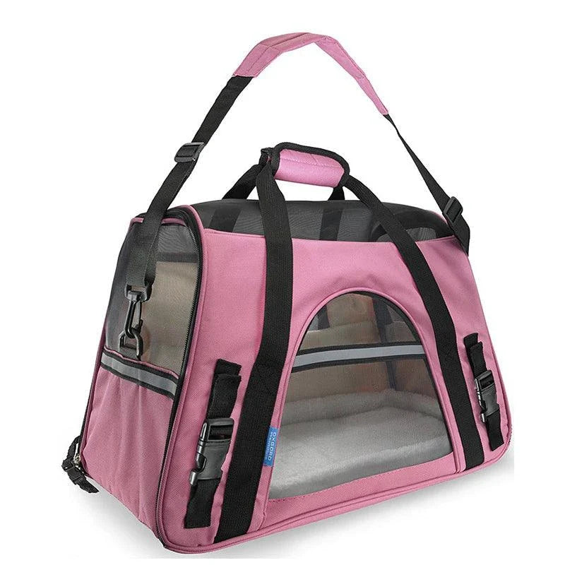 Portable pet carrier bag made of durable nylon with breathable mesh panels for your dog or cat's comfort during travel