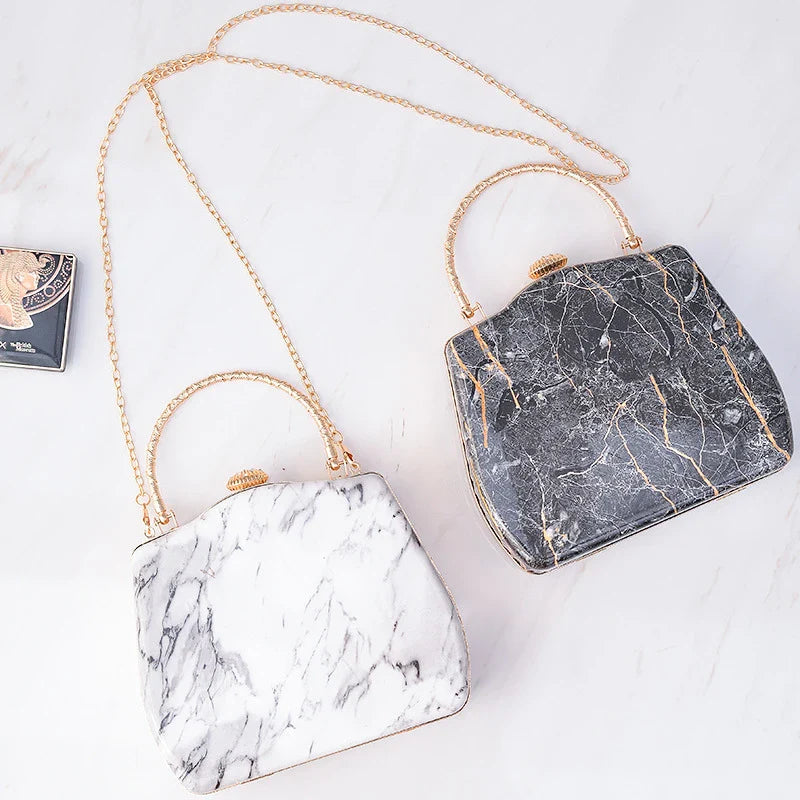 Premium marble-patterned crossbody bag for stylish ladies, featuring PU leather construction, roomy interior, and adjustable strap for hands-free carrying