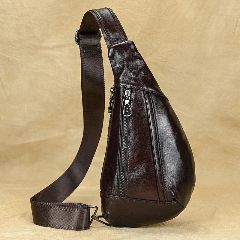 Premium genuine leather chest bag with vintage European and American design elements, perfect for the modern British gentleman.