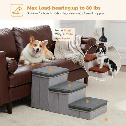 Durable 2-in-1 Pet Steps & Storage Ladder for Dogs and Puppies, made of high-quality wood with a hidden storage compartment