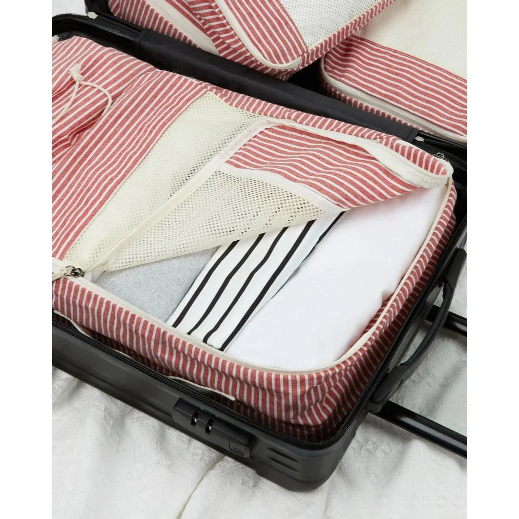 Eco-Friendly Foldable Travel Packing Cubes in Red, 6-Piece Set for Organised Packing