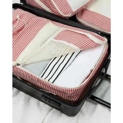 Eco-Friendly Foldable Travel Packing Cubes in Red, 6-Piece Set for Organised Packing
