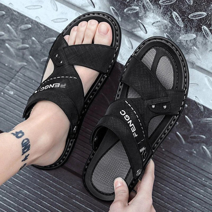 Premium British-made beach sandals with breathable PU upper, non-slip rubber sole, and adjustable buckle closure