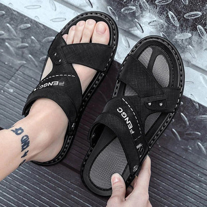 Premium British-made beach sandals with breathable PU upper, non-slip rubber sole, and adjustable buckle closure