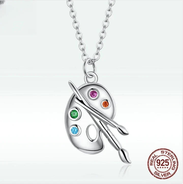 Elegant 925 silver necklace with white gold plated palette design and adjustable chain