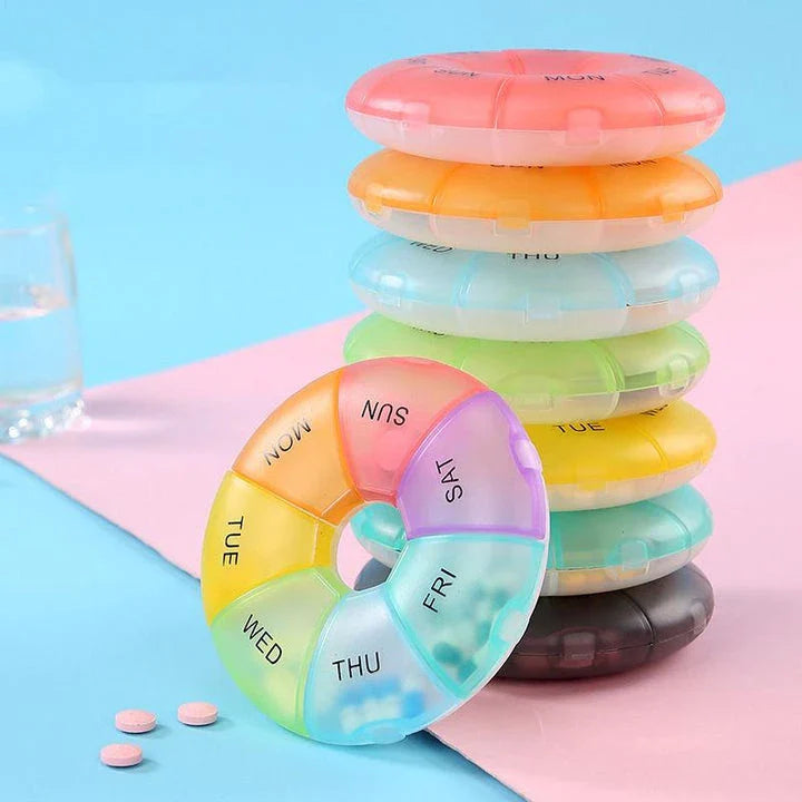 Compact 7-Day Pill Organiser with Yellow Lid - Portable Travel Case for Tablets and Medications