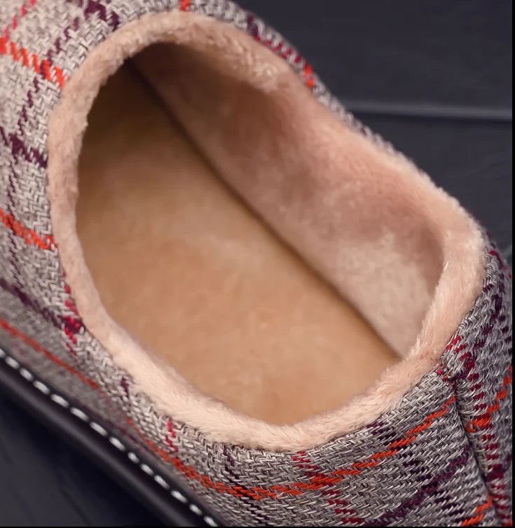 Stylish and cosy fabric cotton slippers with a platform sole in various colours