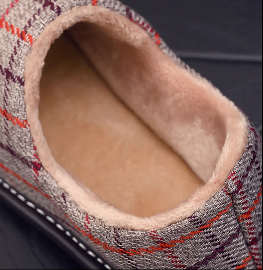 Stylish and cosy fabric cotton slippers with a platform sole in various colours