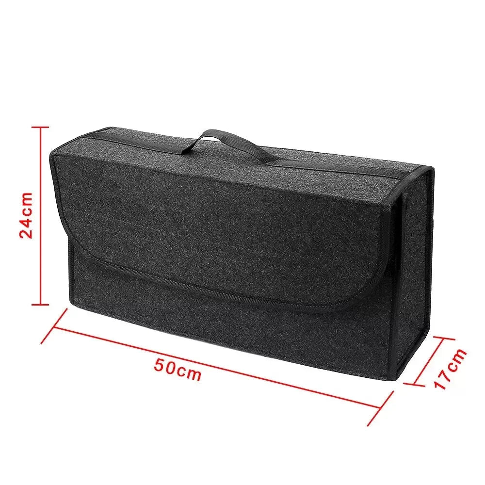 Premium foldable car boot organiser with anti-slip velcro base, providing ample storage and space-saving design