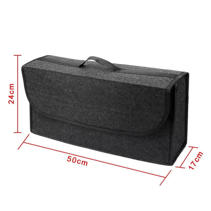 Premium foldable car boot organiser with anti-slip velcro base, providing ample storage and space-saving design