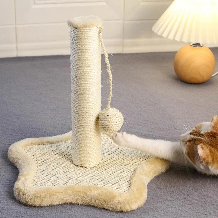 Compact cat scratching post made with premium sisal rope and soft, durable carpet for furniture protection and cat entertainment